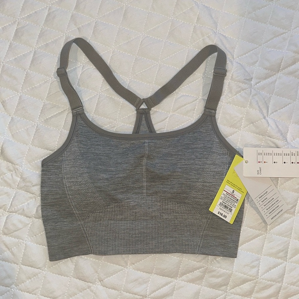 Heather Gray racer back sports bra with adjustable straps size S